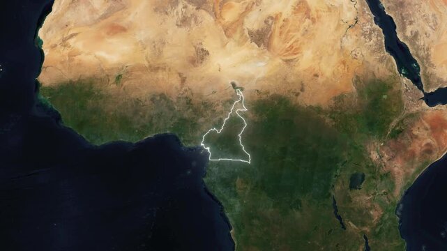 World Map to Country Zoom Animation with Glowing Border Outline Cameroon
