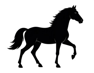 Fototapeta premium A black silhouette of a horse in motion against a white background