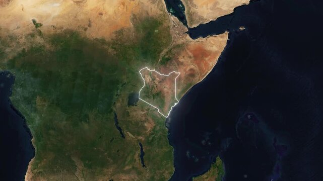 World Map to Country Zoom Animation with Glowing Border Outline Kenya