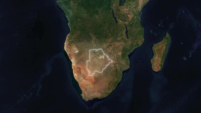 World Map to Country Zoom Animation with Glowing Border Outline Botswana