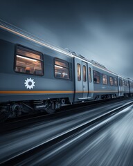 Fototapeta premium A high speed business train in motion with a gear icon printed on the carriage