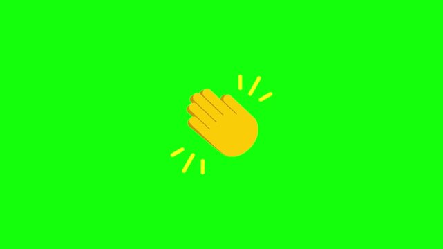 Looping 2D animation of two yellow skin tone cartoon hands clapping together &mdash; palms meet with a gentle squash-and-stretch effect,  centered on bright green chroma key background, seamless applause.
