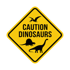 Yellow Diamond Caution Dinosaurs Sign With Animal Silhouettes © Aryasakti