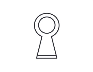 A minimalist line drawing of a keyhole shape on a white background