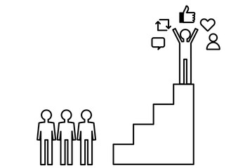 承認格差・SNSで注目を集めるインフルエンサーと支持者の概念図・承認欲求やネット上の成功・評価