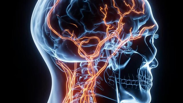 Human Brain Anatomy and Glowing Nervous System Medical Visualization 3D Illustration