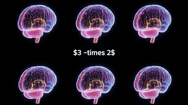 Digital Human Brain Neural Network Grid with Multiplication Math Equation Concept