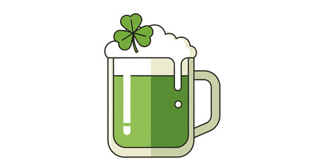 A crisp flat design vector illustration of a festive mug of green beer adorned with a shamrock, symbolizing St. Patrick's Day toasts and celebrations.