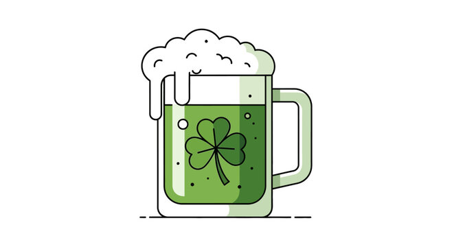 A crisp flat design vector illustration of a festive mug of green beer adorned with a shamrock, symbolizing St. Patrick's Day toasts and celebrations.