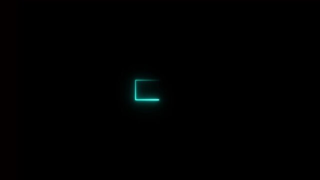 Cyan Neon L- Shape Outline Glowing on Black Background Keywords: abstract, background, black, bright, center, clean, corner, cyan, design, element, glowing, graphic, horizontal, icon, illumination