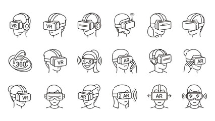 Fototapeta premium Sequence of astronaut helmet icons with varied expressions in line art illustration.