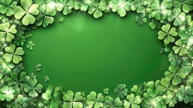 Vibrant green clover background with lush foliage border. Saint Patrick's Day, St Paddy's Day, St Patty's Day - Irish National Holiday and Cultural Celebration