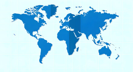 Stylized Blue World Map Illustration on Grid Background