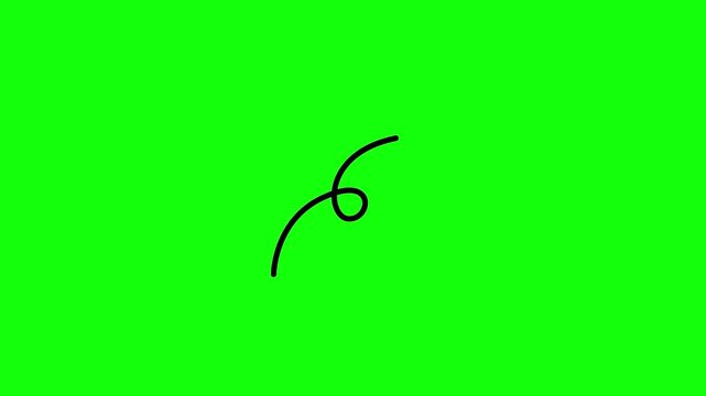 Looping 2D animation of a bold black curved arrow with a triangular head, smoothly tracing its own path in a gentle arc &mdash; starting from bottom left on bright green chroma key background.