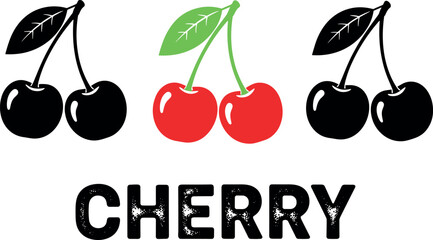 Cherry fruit illustration with black and red cherries, bold typography design, minimalist vector graphic for logo, t-shirt printCherry fruit illustration with black and  © Masud World