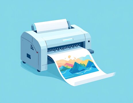 Cartoon printer prints landscape