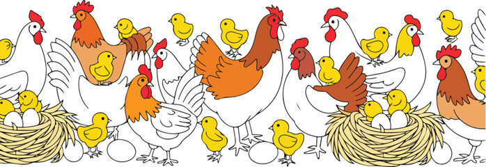 Minimal Poultry Farm Line Icons – Rooster, Hen Nesting and Egg Collection © Creative design