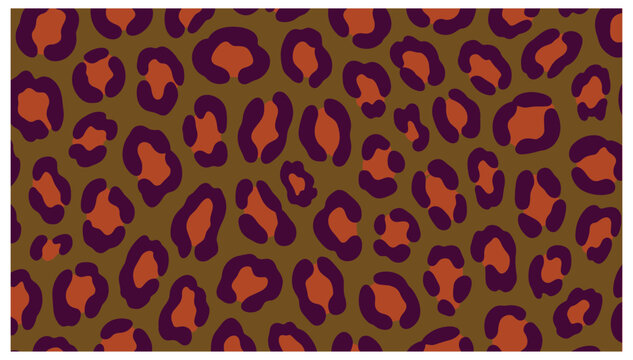 Seamless brown leopard print pattern with orange and purple spots animal cheetah