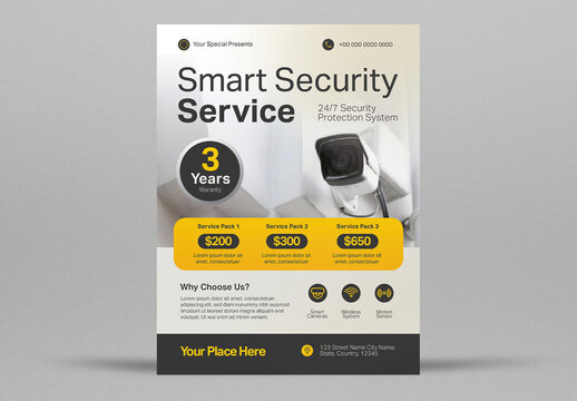 Yellow And Beige Modern Business CCTV Service Flyer Layout