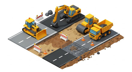 Road Construction Site with Heavy Machinery. © raja