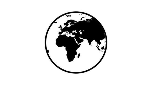 Rotating Earth Globe World Map Artline Animation on White Background