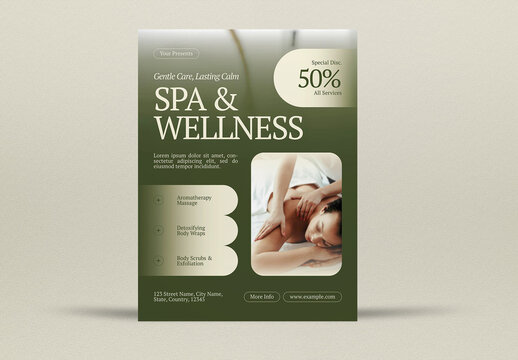Green Gradient Spa Wellness Promotion Flyer Set