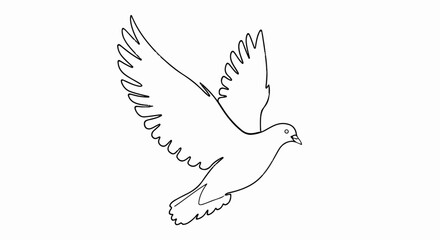 A simple black and white line drawing of a dove in mid-flight