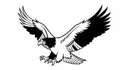 Obraz premium A black and white illustration of a bird of prey in flight