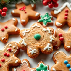 Gingerbread cookies in festive shapes, iced and decorated,  decoration,  delicious