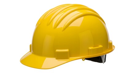 Fototapeta premium Bright Yellow Hard Hat with Visible Ventilation Slats and Adjustable Straps