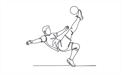 Dynamic Soccer Player Performing Bicycle Kick in Continuous Line Art.