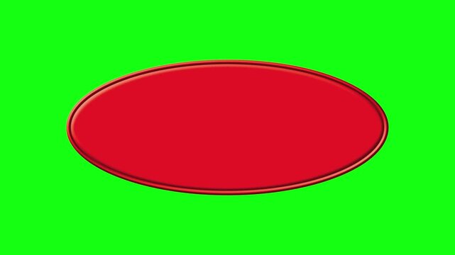Animated red oval badge with metallic frame on green screen background for video editing