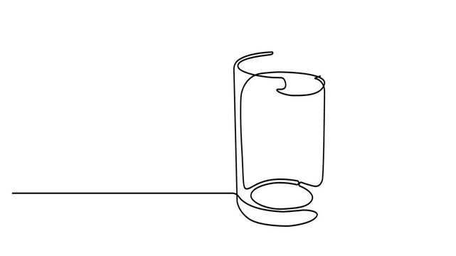 Animation Continuous one line drawing of wax candle in glass holder icon in silhouette on a white background. Linear stylized.Minimalist.