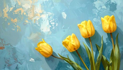 黄色のチューリップとシンプルな水色の背景　AI生成素材