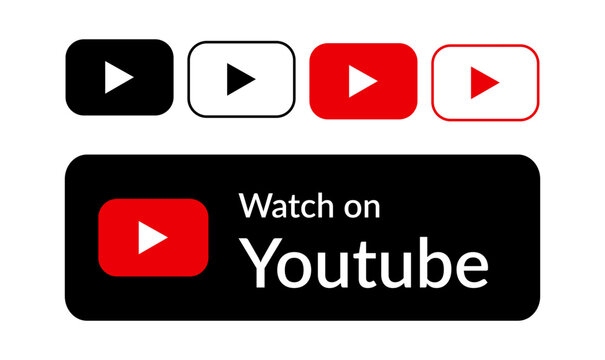 YouTube play button with rounded red and black square, youtube music download button, vector buttons 2026