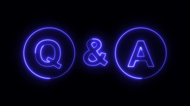 Neon Q and A question and answer icon animation session on black background. Question and Answer the letters Q and A. Question and Answer icon animation. questions and answers concept Q and A design.