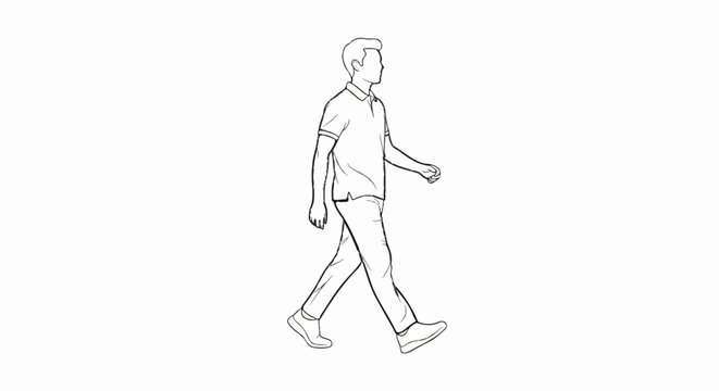 A sketch of a person walking, depicted from the side profile