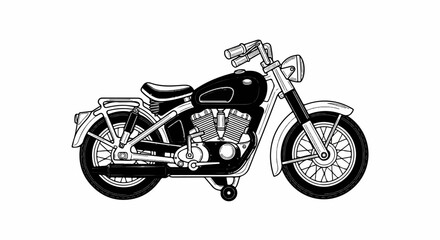 Obraz premium A black and white illustration of a vintage motorcycle with chrome accents