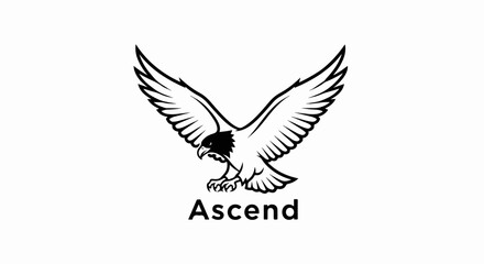 Obraz premium A black and white illustration of an eagle with outstretched wings above the word 