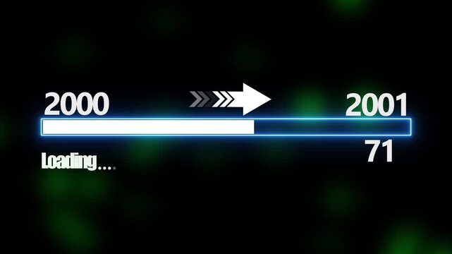 Loading bar from 2000 to 2001 new year transfer animation. New year 2001 loading bar animation Year changing from 2000 to 2001. New year, annual plan, growth strategy, business planning.4k video