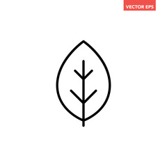 Black single leaf line icon, simple natural plant element outline flat design pictogram, infographic vector for app logo web button ui ux interface isolated on white background
