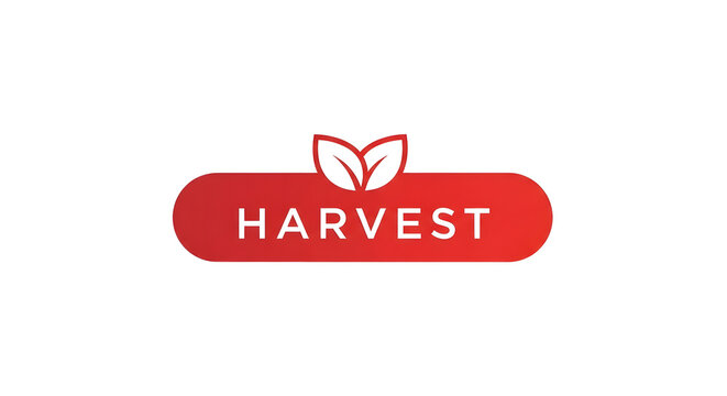 A clean and modern red logo featuring the word HARVEST inside a rounded shape with two leaves on top