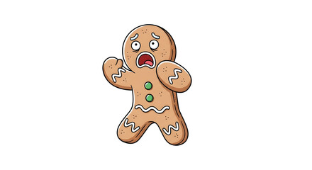 Obraz premium A cartoon character of a gingerbread man with a terrified facial expression and wide open mouth