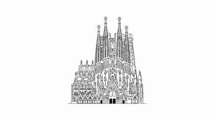 Fototapeta premium A detailed line drawing depicts a grand, ornate gothic structure with towering spires