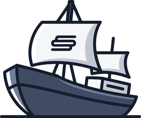 Modern sailing ship with white sails on calm waters © Abir