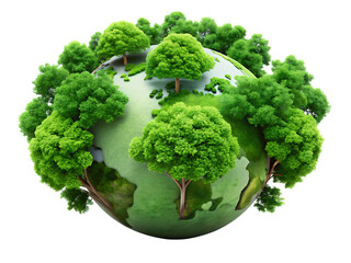 Green trees on globe with black background earth forest
