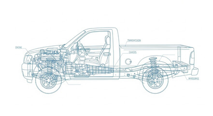 Technical Drawing of Pickup Truck. © cole