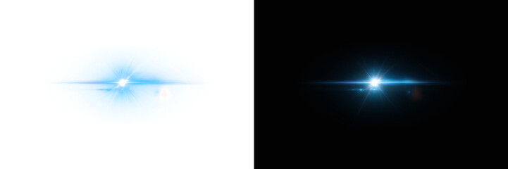 Obraz premium Horizontal Lens Flare in Cyan Light Beam for Transparent PNG Overlay