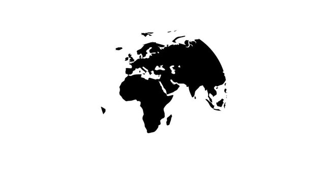 Rotating Earth Globe Map Black Silhouette Animation on White Background