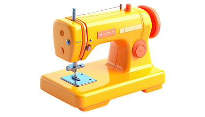 Bright yellow and orange vintage sewing machine, 3D style, isolated